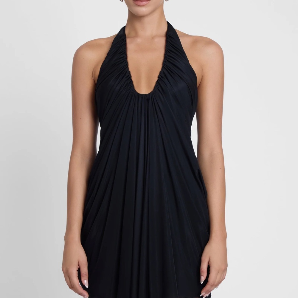 LEAU Black Odyssey Drape Mini Dress